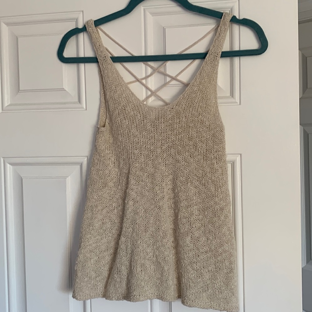 Beige Knit Cross-back Top